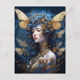 Blue Gold Fairy Fantasy Art Postkarte