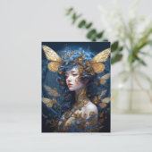 Blue Gold Fairy Fantasy Art Postkarte (Stehend Vorderseite)