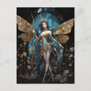 Blue Gold Fairy Fantasy Art Postkarte