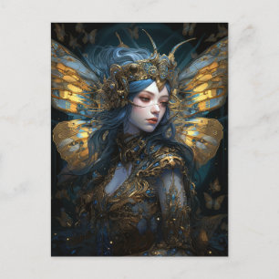 Blue Gold Fairy Fantasy Art Postkarte