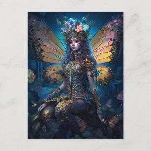 Blue Gold Fairy Fantasy Art Postkarte
