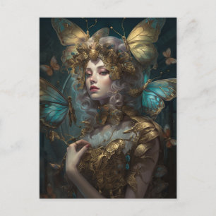 Blue Gold Fairy Fantasy Art Postkarte