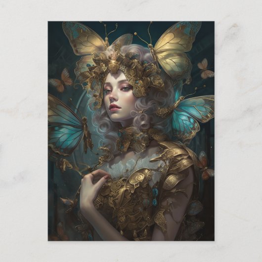 Blue Gold Fairy Fantasy Art Postkarte (Vorderseite)