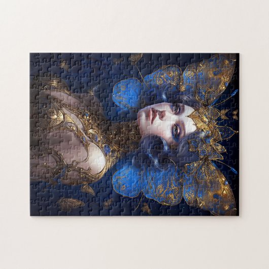 Blue Gold Fairy Fantasy Art Puzzle (Horizontal)