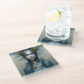 Blue Gold Fairy Fantasy Glasuntersetzer (Schrägansicht)