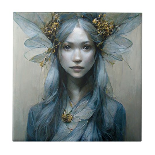Blue Gold Fairy Fantasy Keramik Fliesen (Vorderseite)