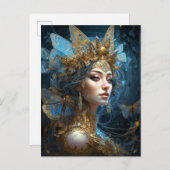 Blue Gold Fairy Queen Fantasy Art Postkarte (Vorne/Hinten)
