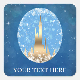 Blue Gold Fairy Tale Burg Brautparty Quadratischer Aufkleber