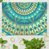 Blue Gold Fantasy Mandala Geschirrtuch (Gefaltet)