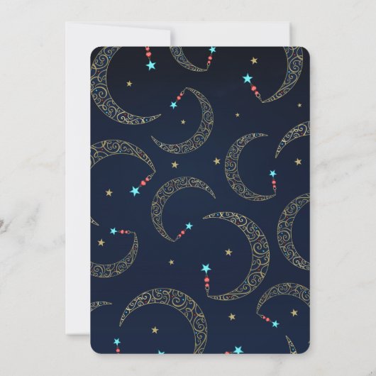 Blue Gold Filigree Moon Celestial Baby Dusche Einladung (Rückseite)