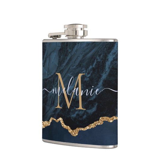 Blue Gold Flask mit Individuelle Name und Letter Flachmann (Links)