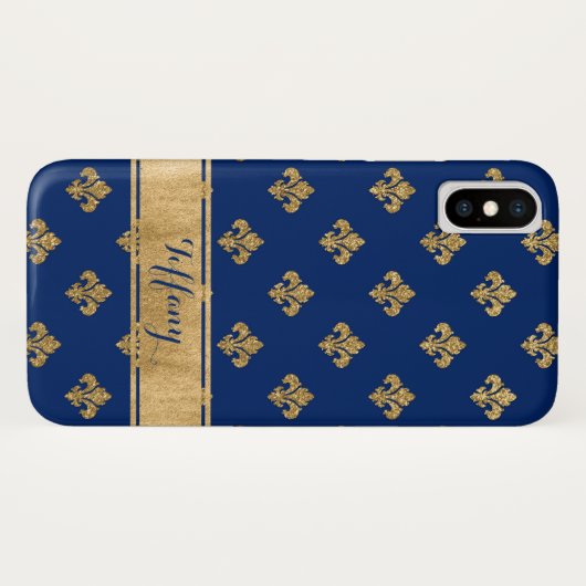 Blue, Gold Fleur-de-lis Case-Mate iPhone X Case (Rückseite (Horizontal))