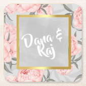 Blue & Gold Floral Agate Marmorhochzeit Rechteckiger Pappuntersetzer (Vorderseite)