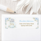 Blue Gold Floral Boy Baby Elephant Rücksendeadress (Insitu)