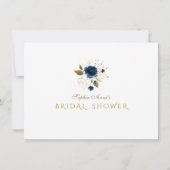 Blue Gold Floral Brautparty Save the Date (Rückseite)