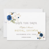 Blue Gold Floral Brautparty Save the Date (Vorderseite)