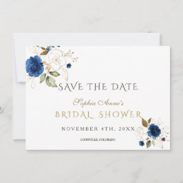 Blue Gold Floral Brautparty Save the Date