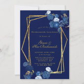 Blue & Gold Floral Bridesmaids Luncheon Einladunge (Vorderseite)