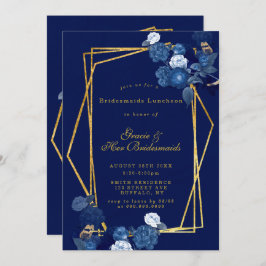 Blue & Gold Floral Bridesmaids Luncheon Einladunge