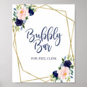 Blue Gold Floral Bubbly Bar Sign Poster (Vorne)
