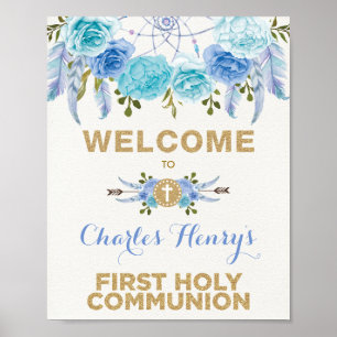 Blue Gold Floral Dreamcatcher Community Willkommen Poster