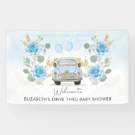 Blue Gold Floral Drive Thru Baby Dusche Willkommen Banner