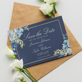 Blue Gold Floral Eleganter Abend Save The Date
