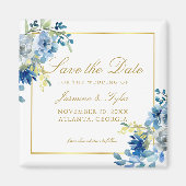Blue Gold Floral Eleganter Abend Save the Date Magnet (Vorne)