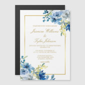Blue Gold Floral Eleganter Abend Winter Wedding Magneteinladung (Vorne/Hinten)