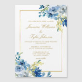 Blue Gold Floral Eleganter Abend Winter Wedding Magneteinladung (Vorderseite)