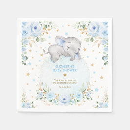 Blue Gold Floral Elephant Baby Boy Duwer Favoriten Serviette
