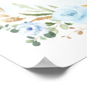 Blue Gold Floral Elephant Boy Baby Dusche Willkomm Poster (Ecke)