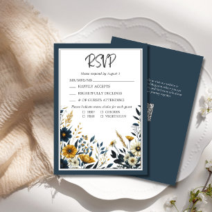 Blue Gold Floral Formal Elegante Hochzeit UAWG RSVP Karte