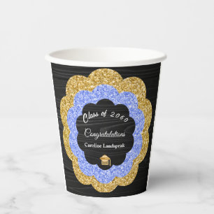 Blue Gold Floral Graduation Party Pappbecher