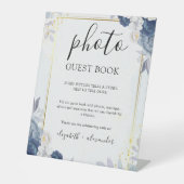 Blue Gold Floral Hochzeitsbuch Foto Sockelschild (Vorderseite)