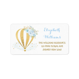 Blue Gold Floral Hot Air Ballon Rücksendeadresse Adressaufkleber
