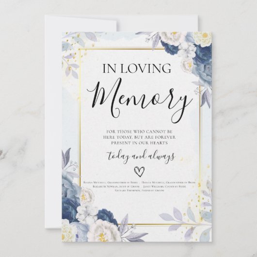 Blue Gold Floral in Love Memory Wedding Card (Vorderseite)