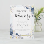 Blue Gold Floral in Love Memory Wedding Card (Stehend Vorderseite)