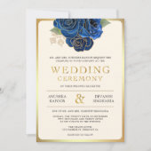 Blue Gold Floral Indian Hindu Foto Hochzeit Einladung (Vorderseite)