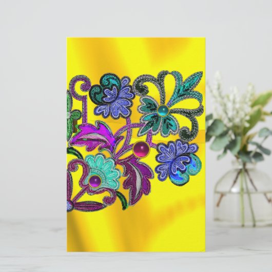 BLUE GOLD FLORAL LACE, BLUME, FARBIGE GEMSTONEN BRIEFPAPIER (Stehend Vorderseite)