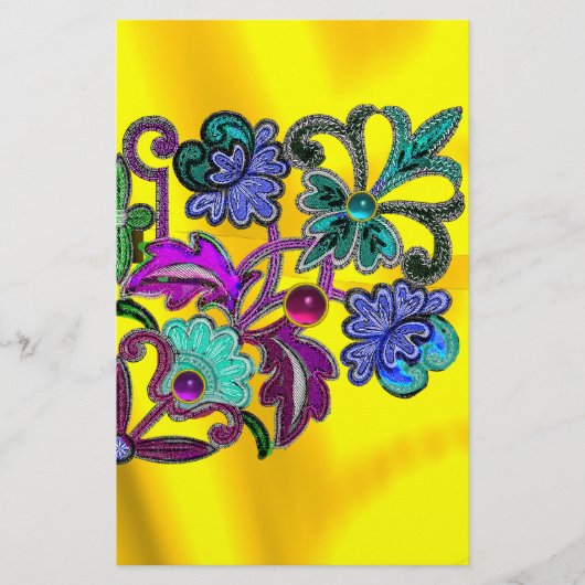 BLUE GOLD FLORAL LACE, BLUME, FARBIGE GEMSTONEN BRIEFPAPIER (Vorderseite)