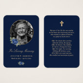 Blue Gold Floral Memorial Cards (Vorne & Hinten)