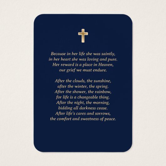 Blue Gold Floral Memorial Cards (Rückseite)