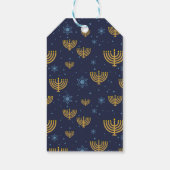 Blue & Gold Floral + Menorah Muster Hanukkah Blau Geschenkanhänger (Rückseite)