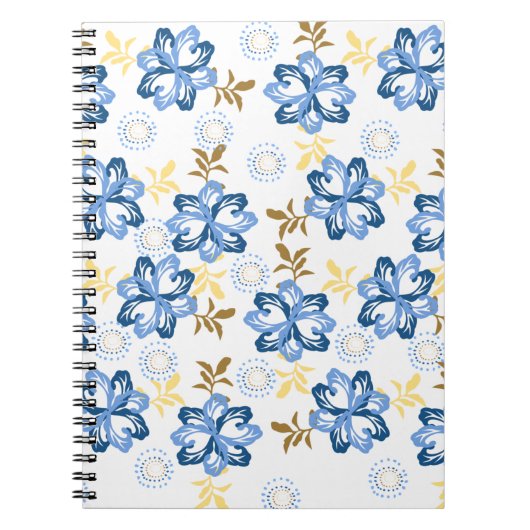 Blue & Gold Floral Muster Notebook Notizblock (Vorderseite)