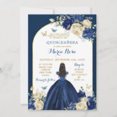 Blue Gold Floral Princess Quinceañera Einladung (Vorderseite)