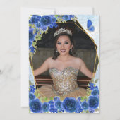 Blue Gold Floral Princess Quinceañera Foto Einladung (Rückseite)