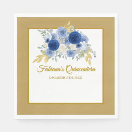 Blue & Gold Floral Quinceañera Napkins Serviette