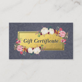 Blue Gold Floral Salon Boutique Geschenkgutschein Rabattkarte