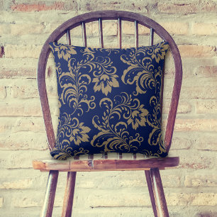 Blue Gold Floral Swirl Kissen